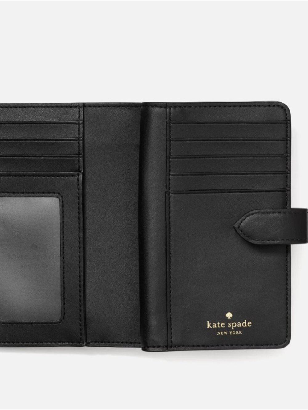 New Kate Spade Quilted Medium Bifold Wallet Smooth Leather Black - Picture 3 of 4